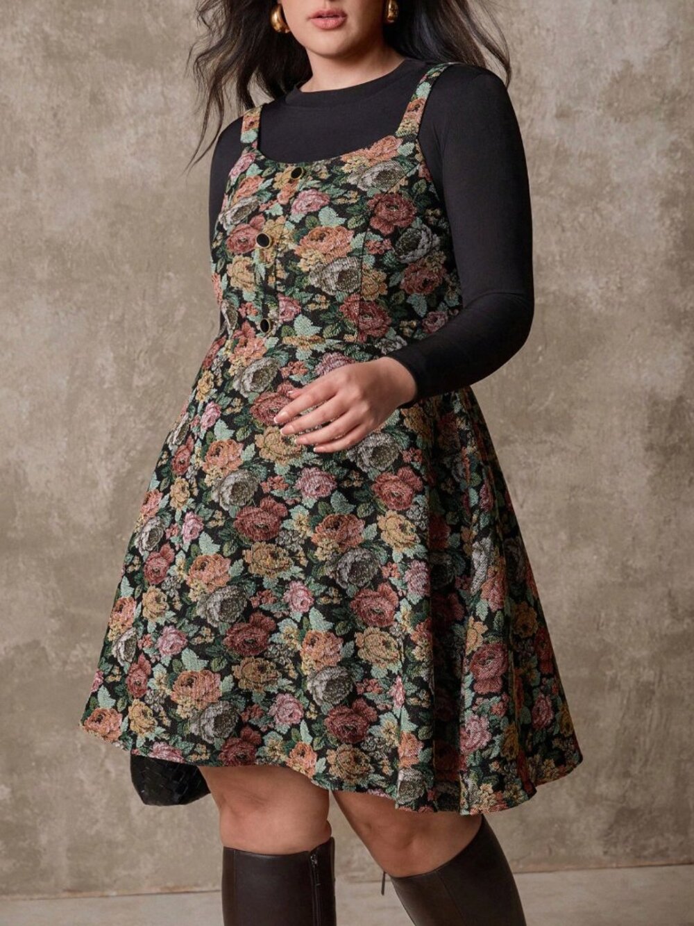 SHEIN LUNE Plus Size Jacquard Sleeveless Midi Dress